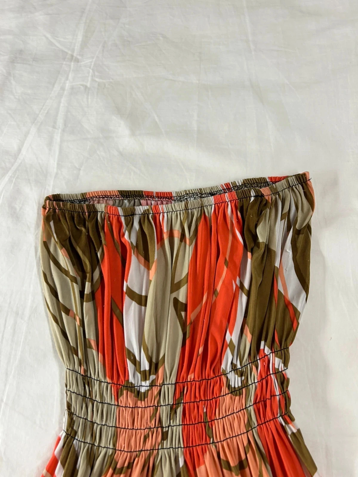 Vestido sin tirantes multicolor con estampado vintage – photo 6